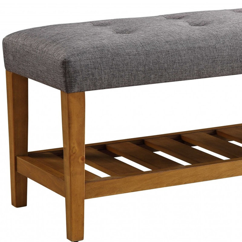 Banc de rangement en bois massif et en tissu de 40 po Gracie Mills, Gris, Gris