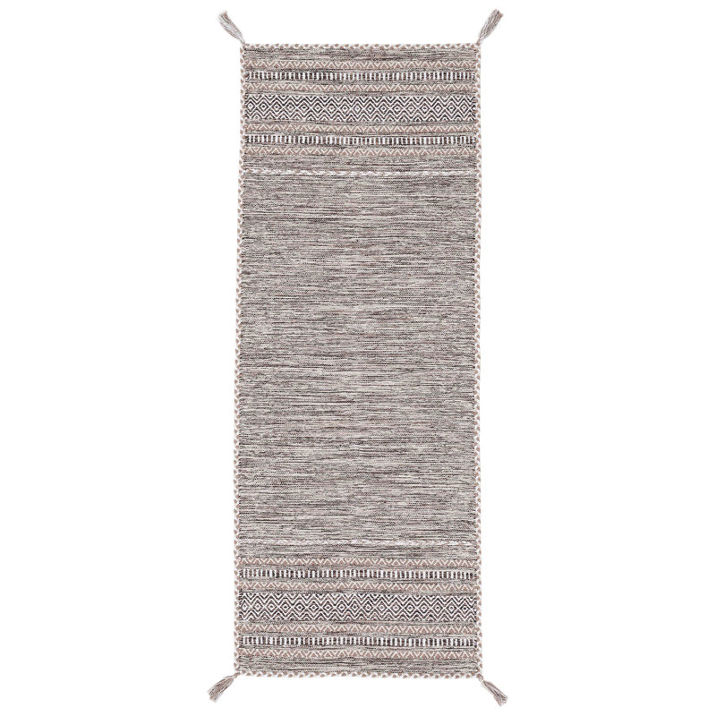 Azizi Striped Hand Woven Cotton Beige Rug, Runner 60 x 180cm