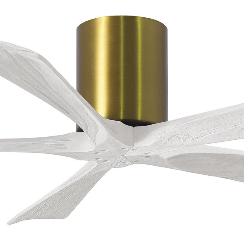 60" Irene 5-Blade Hugger Ceiling Fan with Wall Remote, Brushed Brass, 52", Matte White