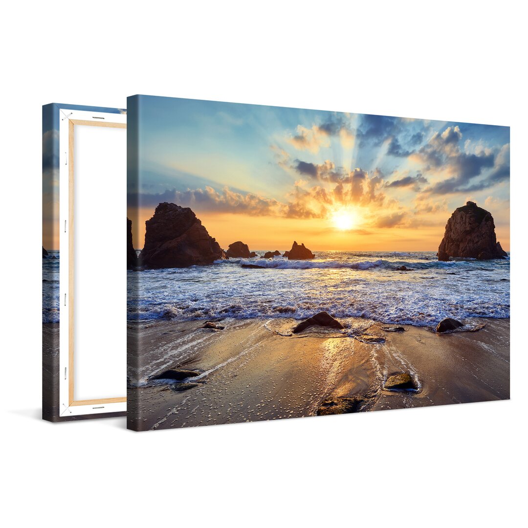 Leinwandbild Sunset Over Rocky Beach Xcm – Premium Leinwanddruck – Kunstdruck Auf Cm Holz-Keilrahmen Für Schlaf- Und Woh...