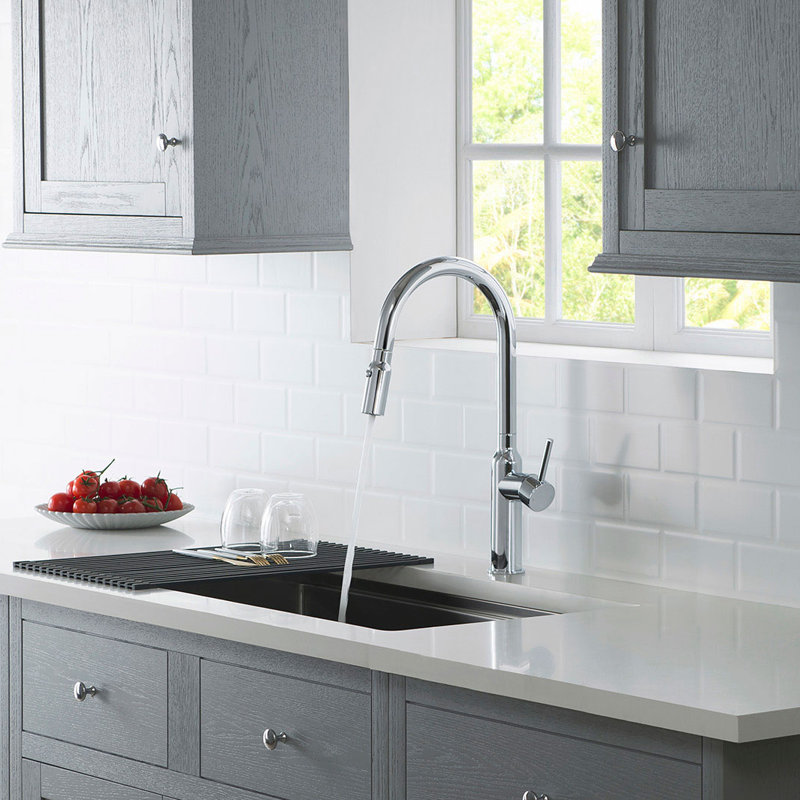 KIBI Hilo Pull Down Kitchen Faucet, Chrome, With Soap Dispenser