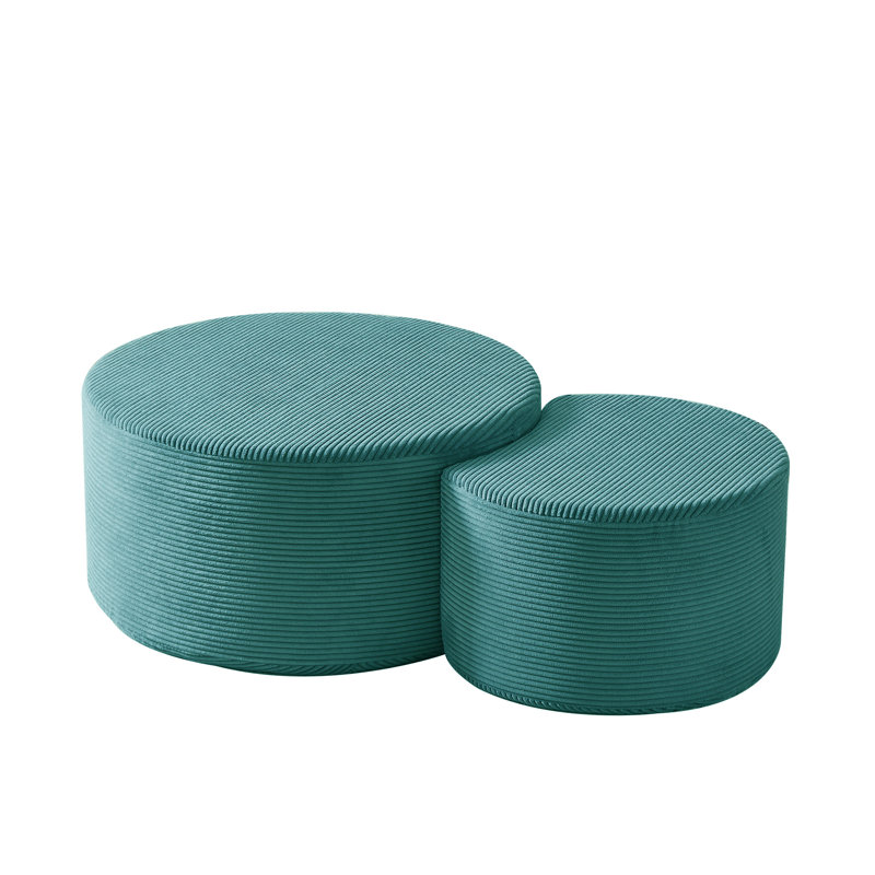 2-Piece Upholstered Round Coffee Table Set, Teal