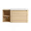 Meuble-lavabo mural 40 po avec lavabo en céramique blanche et tablettes de rangement et 1 porte à fermeture en douceur, contreplaqué, chêne blanc-129864474-129864476