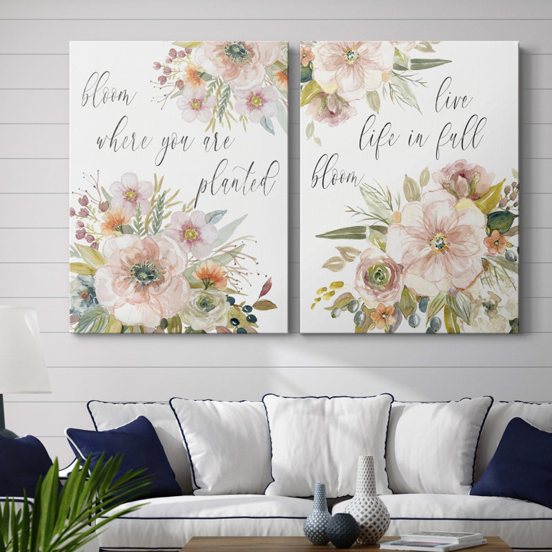 «Peach Bloom I», ensemble de 2 reproductions d'art textuel, H 12 po x l 16 po x P 1 po, Toile tendue, Pas de tapis