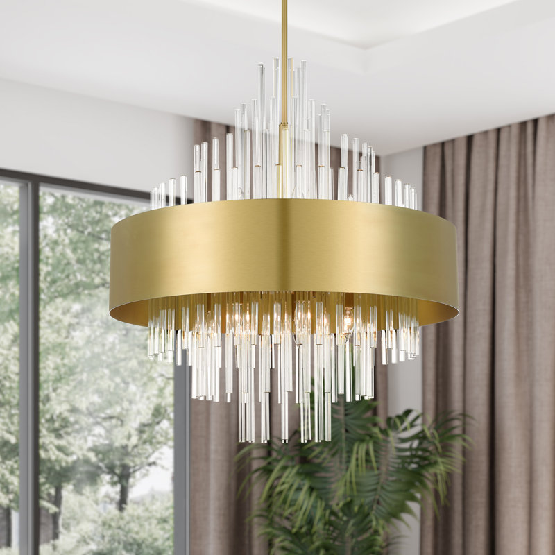 Lustre cylindrique à intensité variable 14 lumières Phina, Laiton naturel