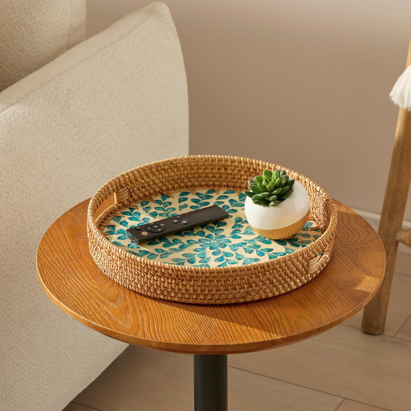  Plateau de service rond avec poignée pour la décoration intérieure, trèfle bleu