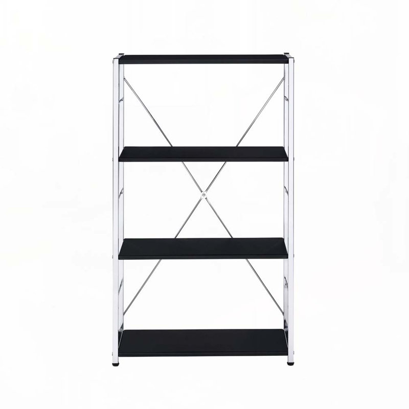 Tennos Black & Chrome Finish Bookshelf, 43" H x 11" W x 24" D, Black/Chrome