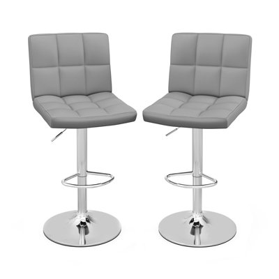 Tabouret de bar réglable à hauteur de comptoir Ebern Designs en cuir avec dossier gris