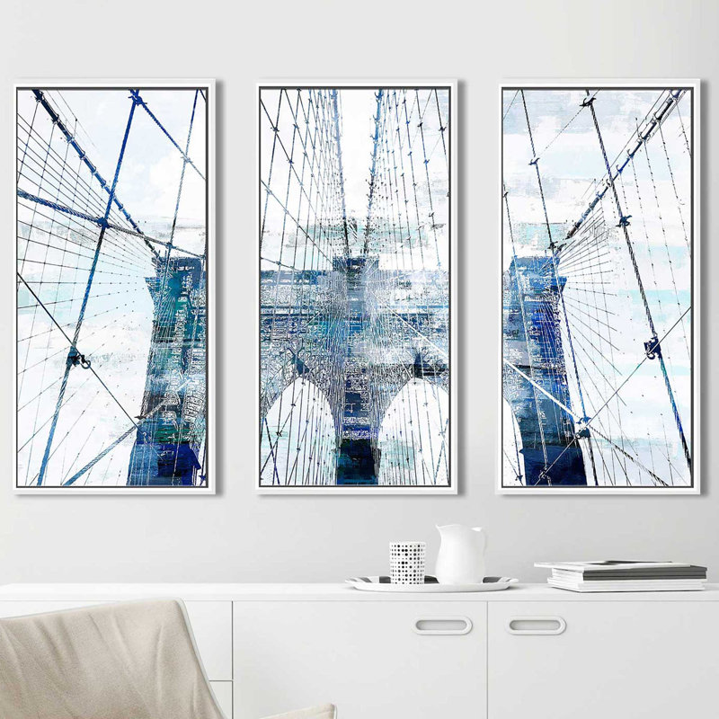 «Brooklyn Bridge 1», ensemble de 3 reproductions encadrées sur toile, H 41,5 po x l 64,5 po x P 2 po