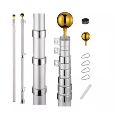25 ft Telescoping Aluminum Flag Pole Kit with Gold Finial, Dual Flag Holder, Anti-Wrap Design, Adjustable Height & Weather-Resistant Finish for Outdoor Yard