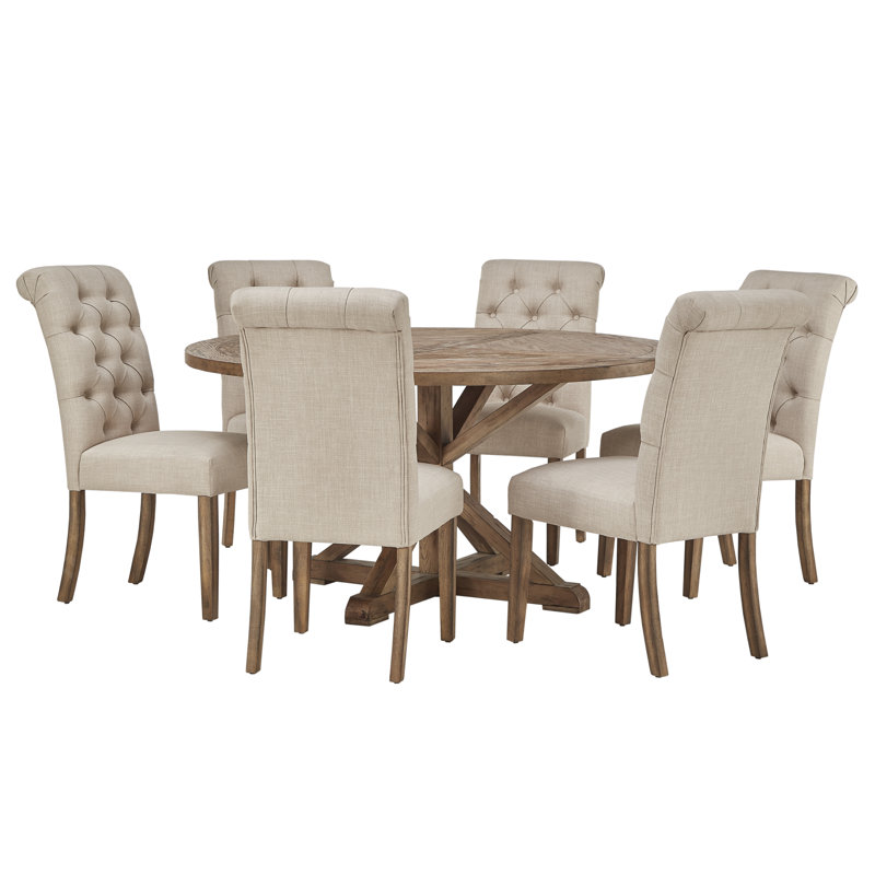 Ashbaugh 6 - Person Pedestal Dining Set, Beige Linen