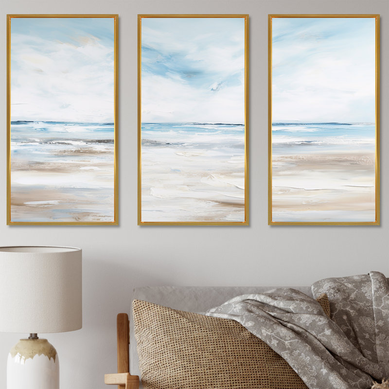 Pomerleau - Coastal Ocean Canvas Art Set, Gold Floater Framed, 40" H x 60" W x 1" D