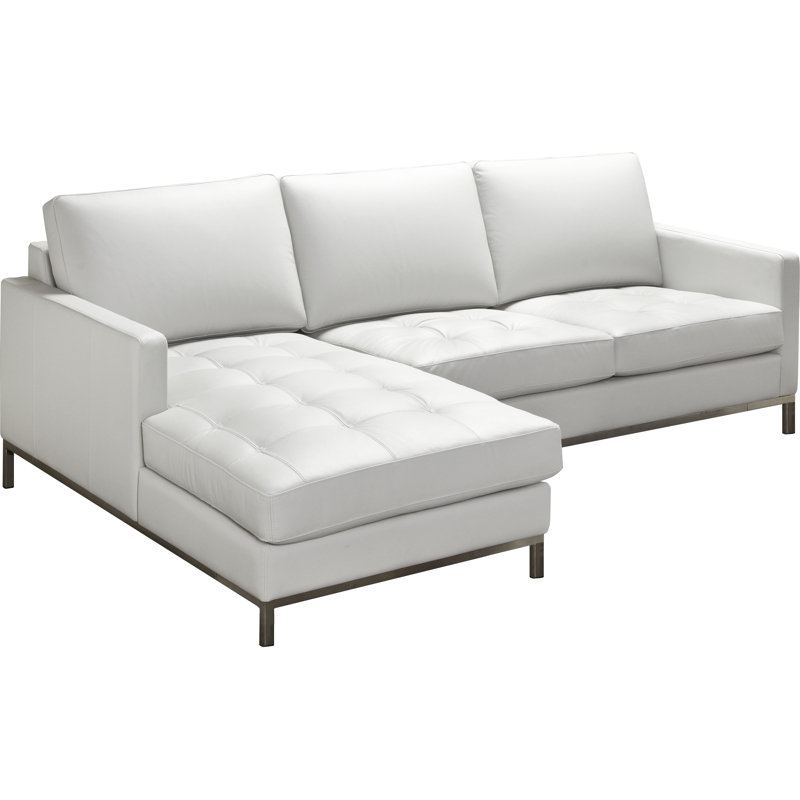 Canapé et méridienne en cuir véritable de 92 po de largeur Corniche, Cuir véritable blanc polaire