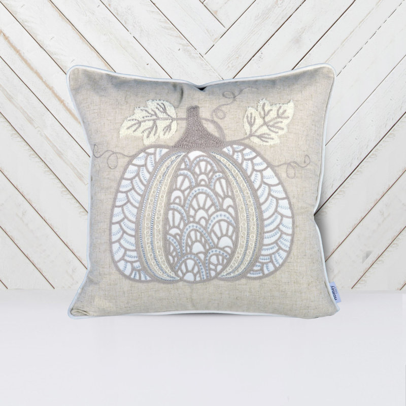 Coussin décoratif en dentelle brodée citrouille - Coussin décoratif d'automne neutre
