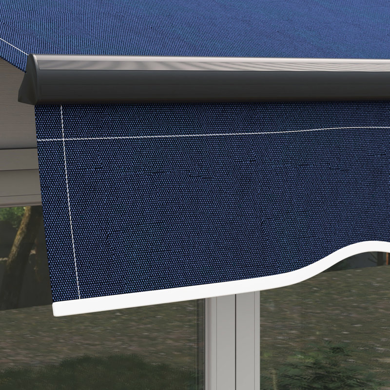 Auvent rétractable de 10 pi x 8 pi, parasol de patio à commande manuelle. Tissu 280 g / m², structure en aluminium massif. Bleu pour la terrasse, le balcon, l'ajustement de la cour. Fabrication protégée.