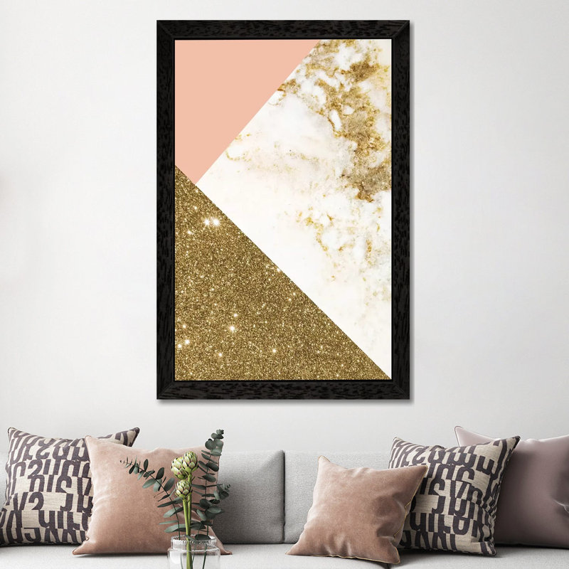Gold Marble Collage by Emanuela Carratoni - Print on Canvas, 66.04 cm H x 45.72 cm W, Black Floater Framed