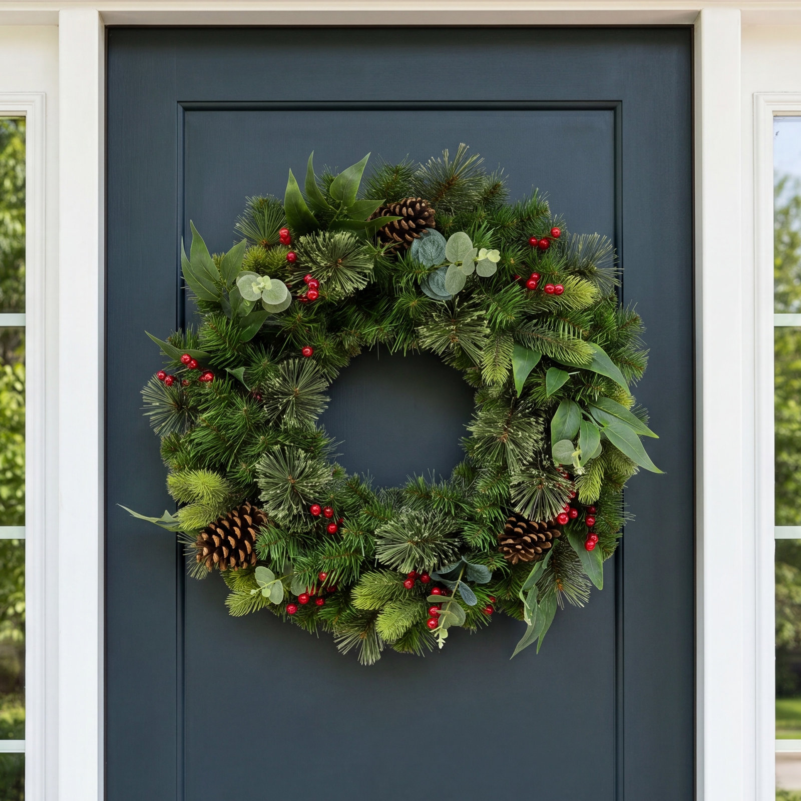 24'' Faux Pine Lighted Wreath