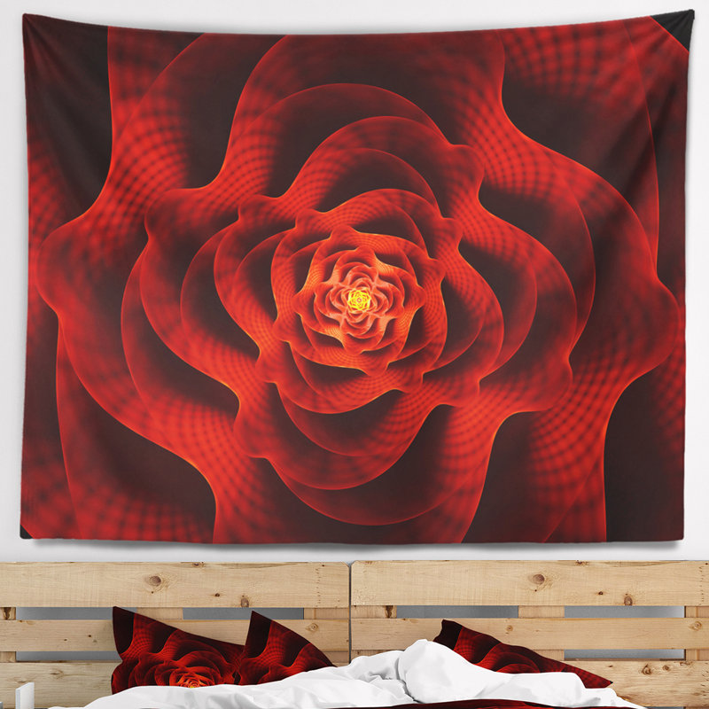 Tapisserie fleur rouge de l’amour, H 32 po x l 39 po