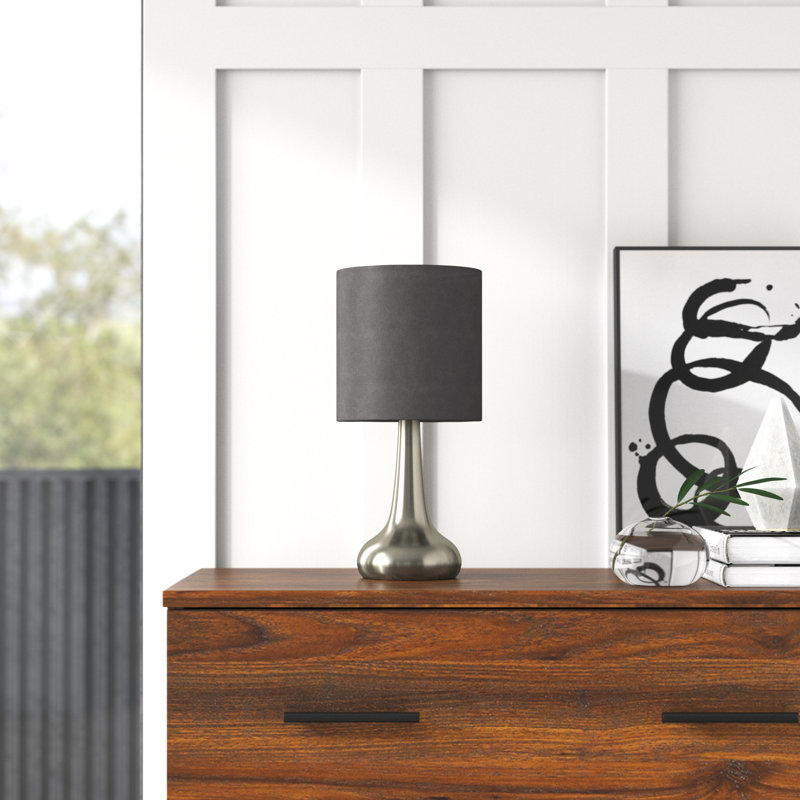 Esaw Metal Table Lamp, Satin Silver Base/Dark Grey Shade