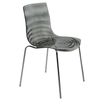 Clear Modern Acrylic Ghost Dining Chair - Modern Lucite Vanity Chair with Water Ripple Design - Chrome Mid Century Accent Seating