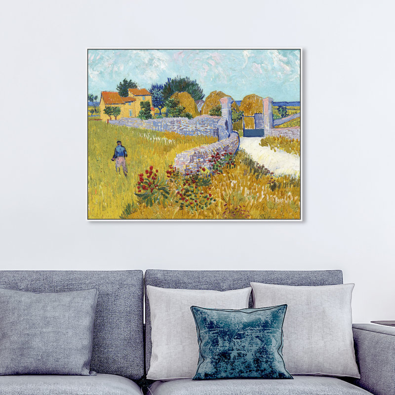 «Farmhouse in Provence» par Vincent Van Gogh - peinture sur toile, H 45 po x l 36 po, Cadre blanc