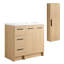 Ensemble de meuble-lavabo sur pied 36 po avec armoire à linge haute, 3 tiroirs et rangement à double porte, lavabo en résine simple, finition chêne clair-316654310