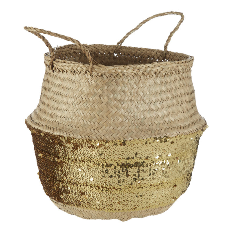 Etta Avenue Seagrass Decorative Basket, Gold/Natural, 37cm H x 40cm W x 40cm D