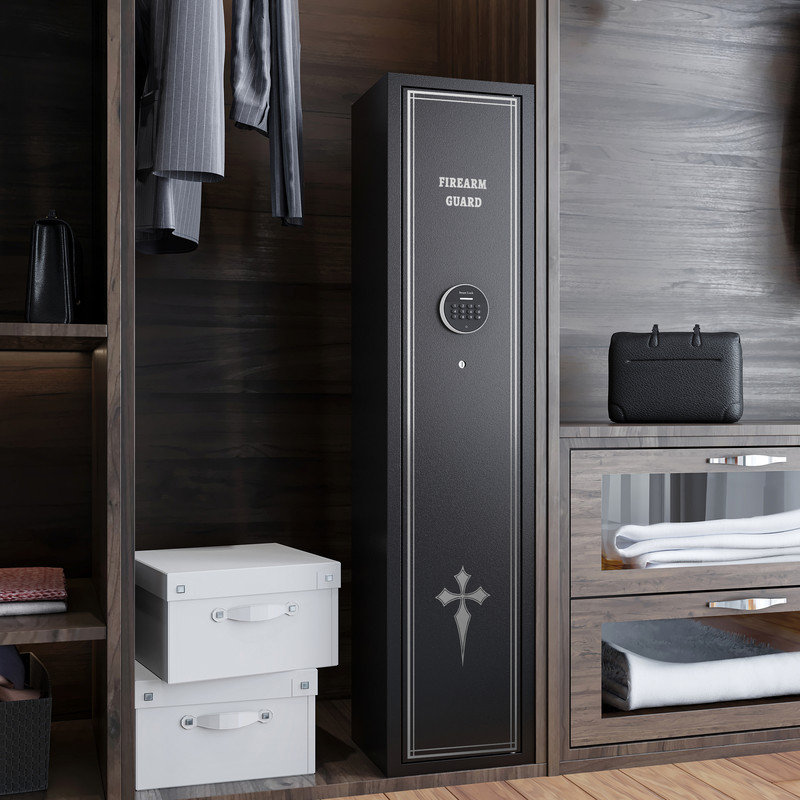 Armoire à fusil compacte pour 2 à 3 armes à feu avec porte-armes à feu amovible et poches pour pistolet