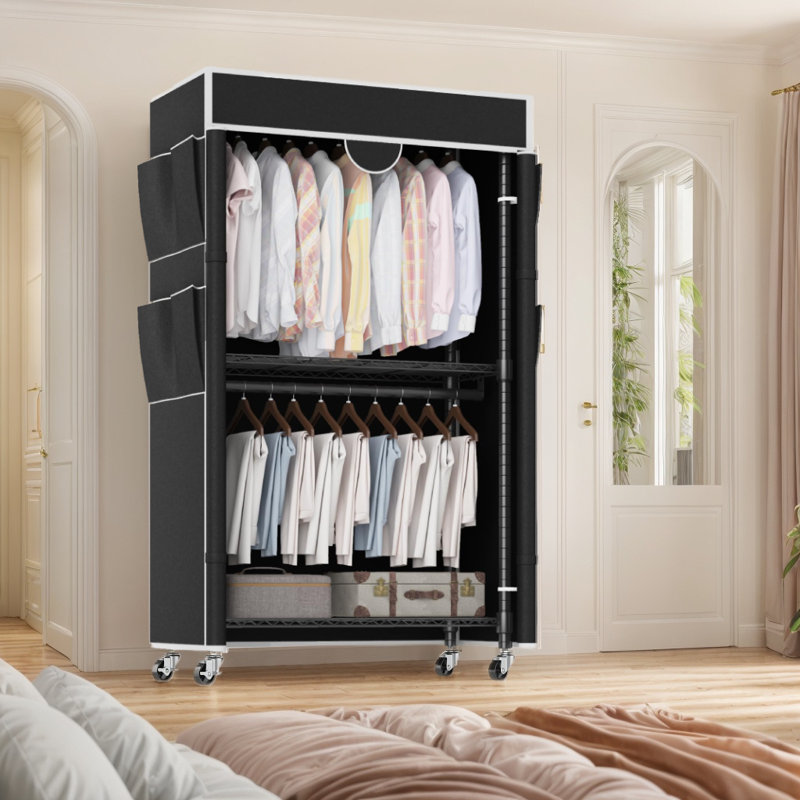 Anjo 89.18cm Rolling Clothing Rack, Black