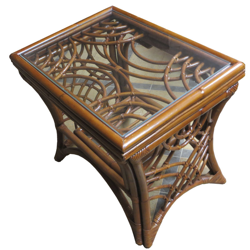 Rainey Glass Top End Table Set, Brown, Corinthian Red Midnite