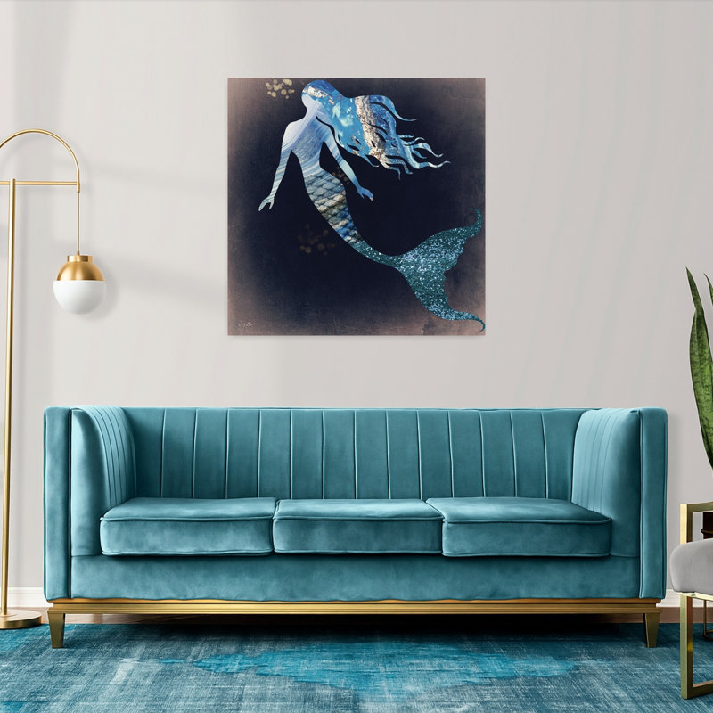 Art côtier abstrait fantaisiste de sirène II, H 36 po x l 36 po