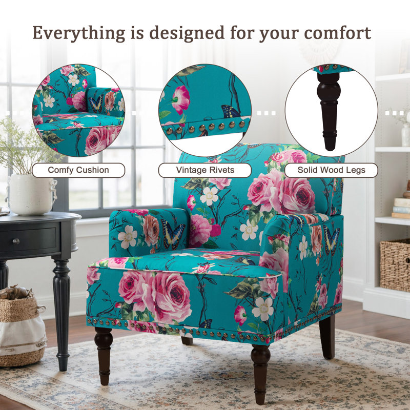 Arian 73 Cm Wide Cotton Armchair, Pink Floral Linen Blend