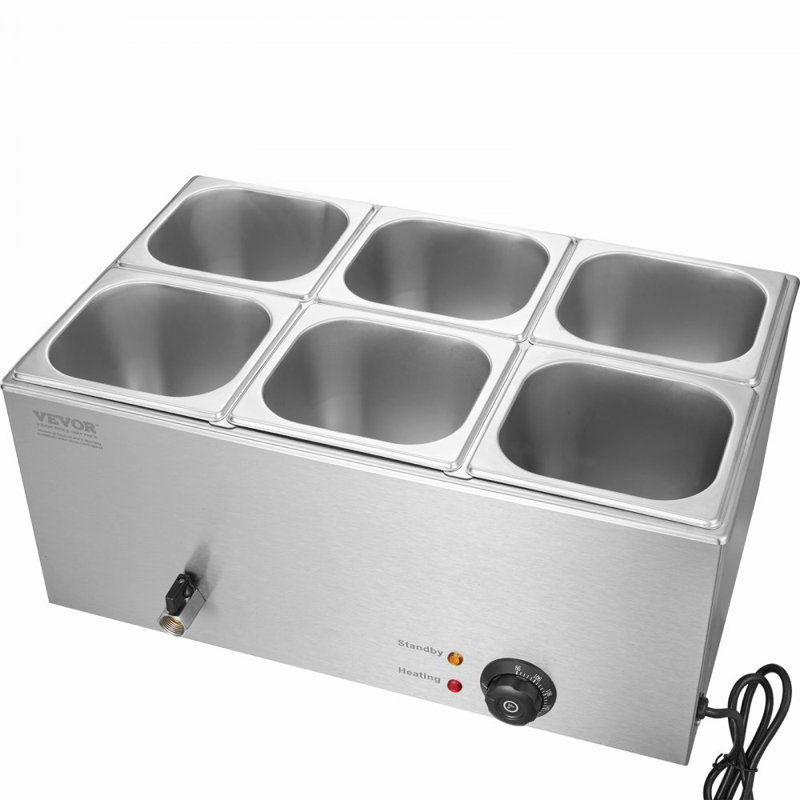 Chauffe-plat commercial commercial à 6 casseroles 14,3 pte Bain Marie
