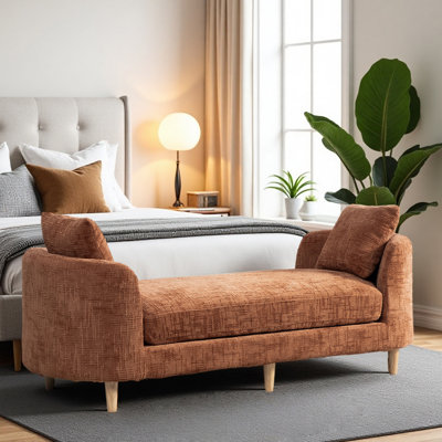 Banc rembourré 77,17 po en chenille avec accoudoirs et 2 coussins