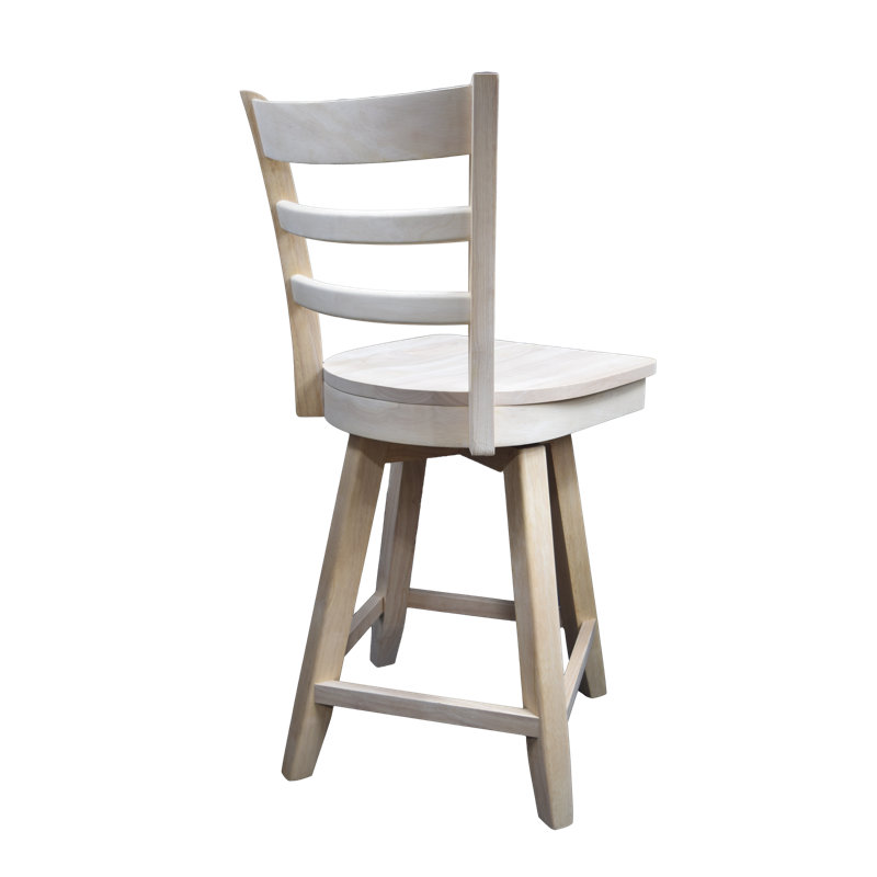 Beige Solid Wood Swivel Counter Stool with Ladder Back