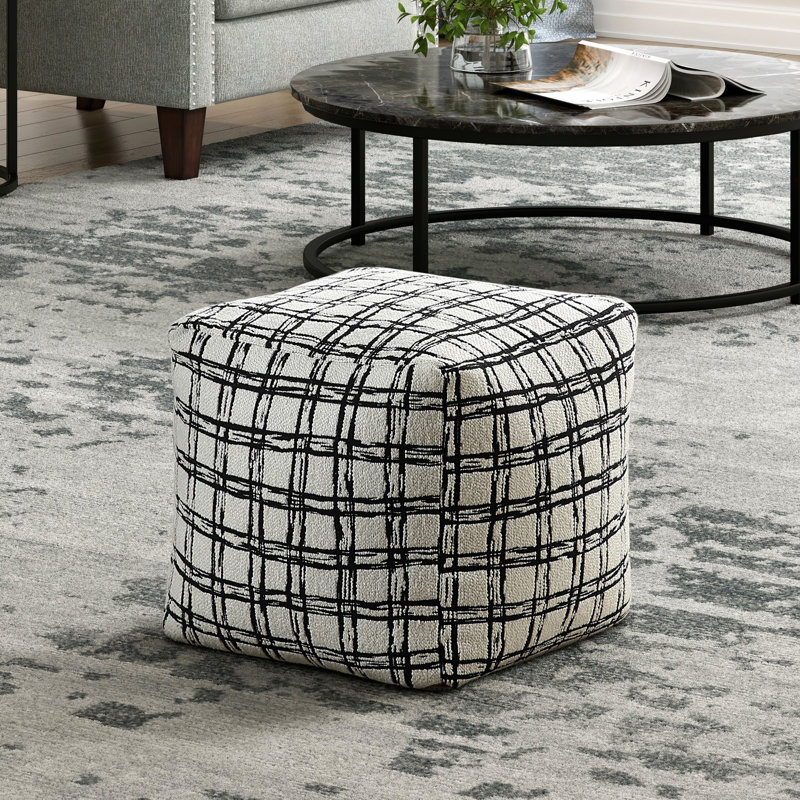 Pouf moderne en tissu, blanc noir, base antidérapante, blanc carré 16 po x 16 po x 16 po, tissu 100%, capacité de poids de 300 lb