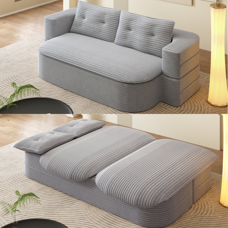 78.7" Boneless Sleeper Sofa Bed, Full-Size Corduroy Couch Bed - No Assembly Required, Light Gray