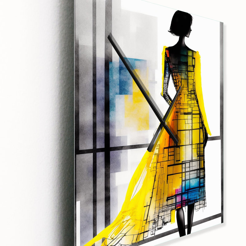 Silhouette d'une robe cubiste I - horloge murale femme surdimensionnée, H 28 po x l 12 po x P 1 po