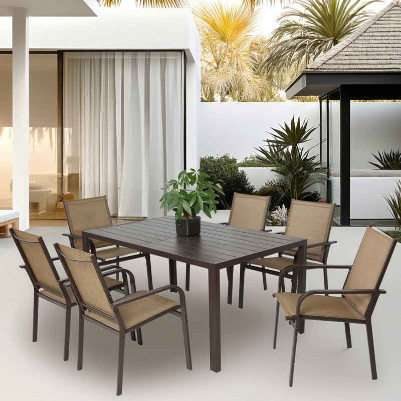 Ensemble de salle à manger de patio 7 pièces - Table rectangulaire brune et 6 chaises pour des moments de convivialité sur la terrasse