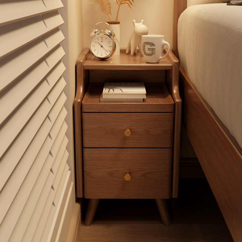Narrow Solid Wood Nightstand with 2 Drawers - 19.68"H X 15.74"W X 15.74"D