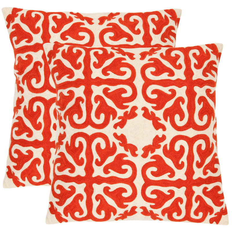 Embroidered Canvas Reversible Throw Pillow, 18" x 18", Orange Sunburst