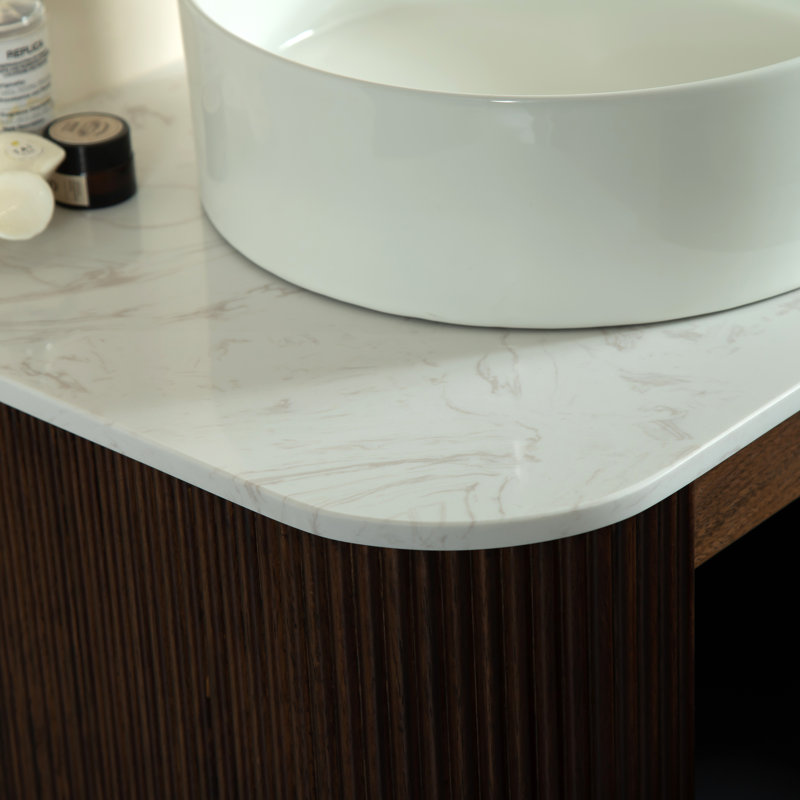 Dina 24" Striped Solid Wood Bathroom Vanity With Sink, Modern Wall-mounted Floating Curved Edges Striped Bathroom Storage Cabinet With A Drawer, White Round Ceramic Basin Without Faucet, Pre-assembled