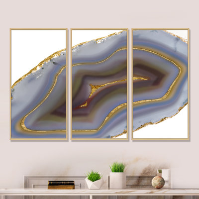 Golden Core Agate - Glam Framed Canvas Wall Art Set Of 3 -  Design Art, FL25711-3PS-MA