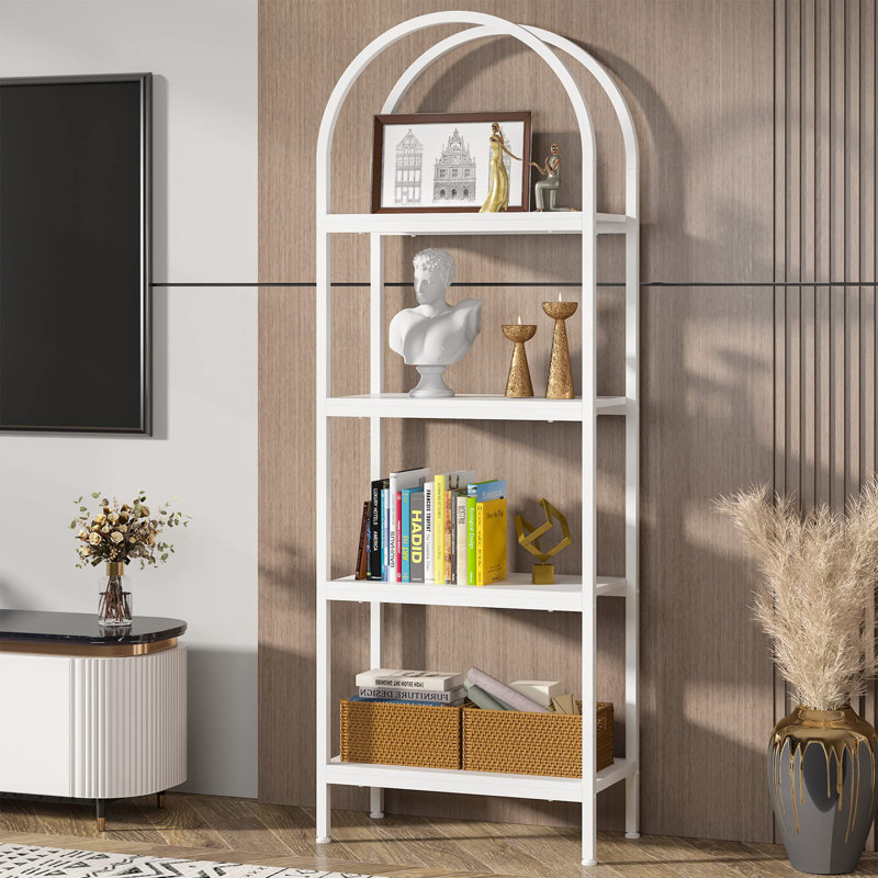 4 Layers Open Industrial Arched Bookcase Storage Rack, White