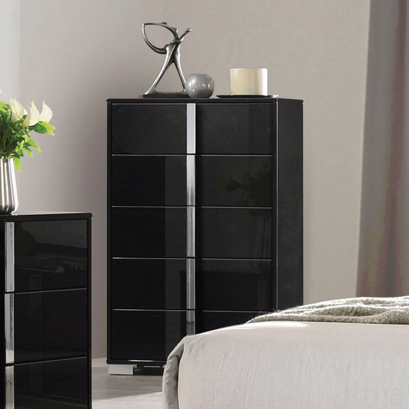 Contemporary Style 1Pc Chest Uv Finish Chrome Legs And Vertical Handles Ball Bearing Glides, Noir