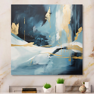 «Gold and Blue Abstract Expression 4», art mural abstrait en métal