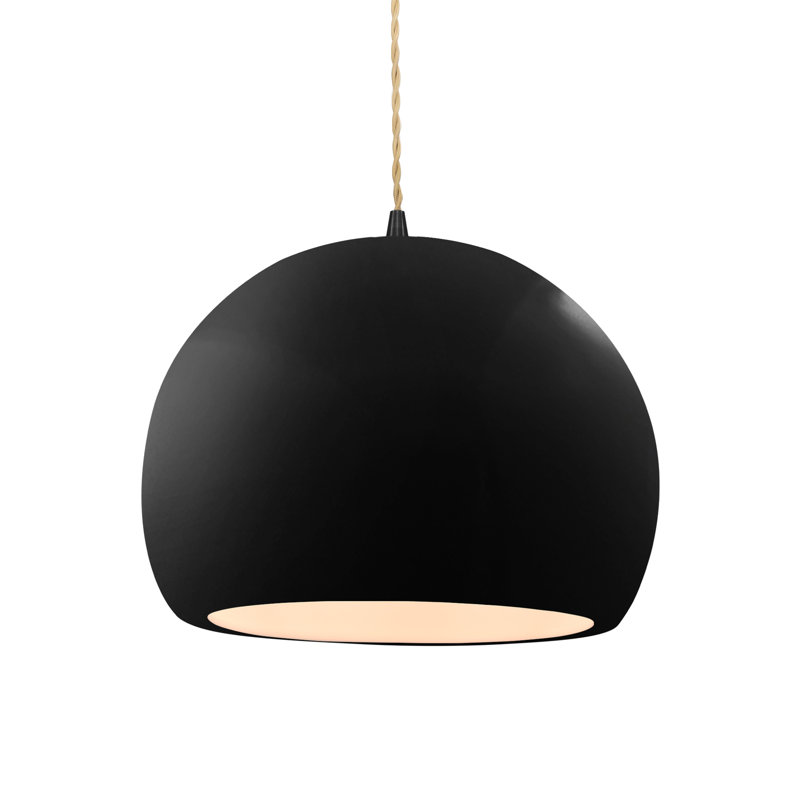 Luminaire suspendu simple à 1 lumière Aschwin - DEL, H 9,25 po x l 12,25 po x P 12,25 po, Noir lustré, Nickel brossé