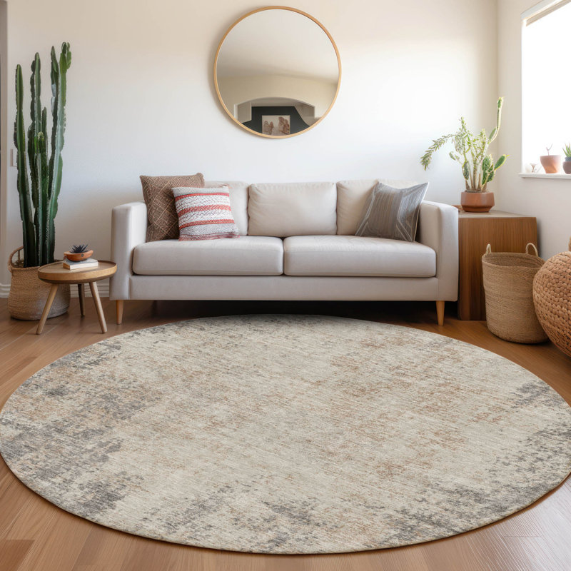 Tapis taupe lavable à la machine de qualité supérieure Prisco, Rond 8 pi