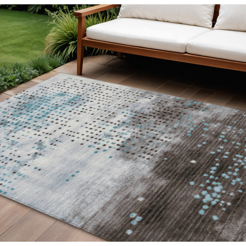 Tapis extérieur bleu sarcelle lavable 10 pi x 14 pi bleu et brun