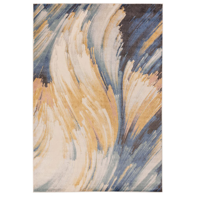 Deboran Swirl Blue/Yellow/Black Area Rug, Rectangle 160 x 220 cm